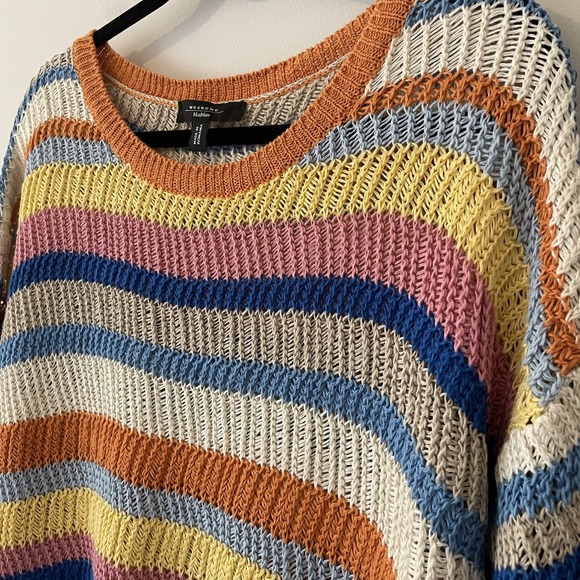 Max Mara Weekend Striped Crochet Open Knit Sweater Size S Boho Oversized Slouchy - Picture 6 of 10